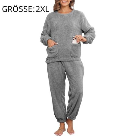 Lang fleece pyjamas, unisex, varmt fritidssæt Mørkegrå