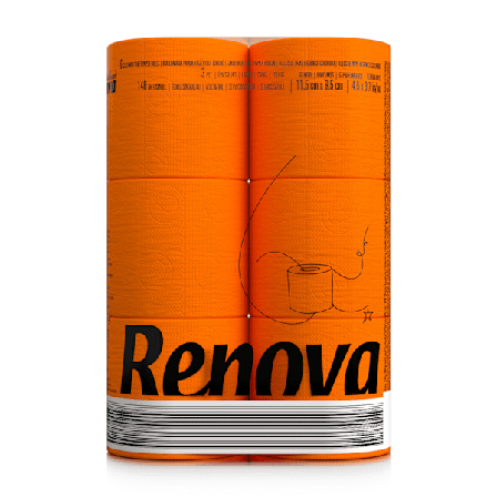 Oranssi Wc-Paperi Renova Tuoksuva 16.1M 3-Kerros 140 Arkkia 6 Rullaa