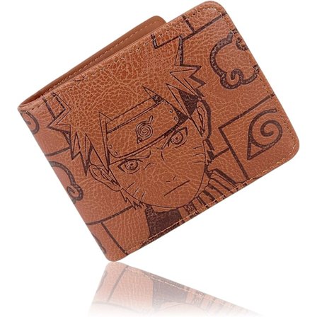 Anime-pung til Naruto Akatsuki Cloud Mænd Kunstlæder Slim Short Wallet Bi-Fold Kortindehaver Pung Brun