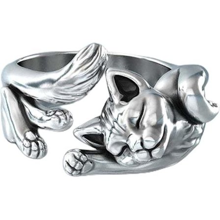Nya Vintage Söta Kattringar Damsmycken Födelsedagspresent Trendiga Öppen Storlek 925 Sterling Silver Ring Flickfest Tillbehör