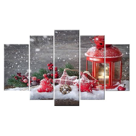 Juldekorationer Jultomte 5 st HD Canvas Tryck Heminredning Bild Väggkonst Målning Q