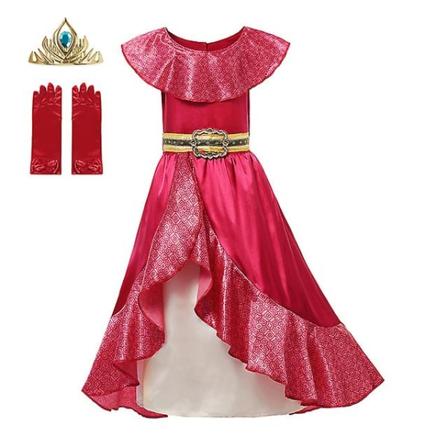 Elena Of Avalor Prinsesse Kostyme Jente Anime Rollespill Klær Halloween Karneval Cosplay Antrekk Barn Rød Ruffle Lang Kjole -a Elf Dress Set2 5-6T (