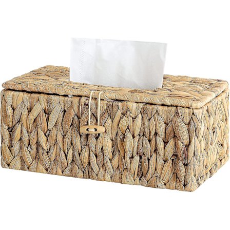 Servetthållare i rotting, Tissue Box-överdrag i vattenhyacint, Dekorativ Tissue Box-hållare med lock, Handvävd servettdispenser, 1-pack, 25,4 cm L x 