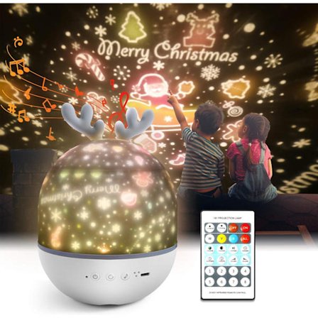 Baby Nattlys, LED Musikklampe 360° Rotasjon, 8 Sanger, 6 Projeksjonsfilmer{yh}