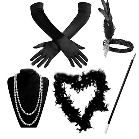 20'er Flapper Kvinde Kostume Gatsby Fest Hårbånd Halskæde Cigaretholder 1920'er Vintage Cosplay Fest Kostume Tilbehør Hvid
