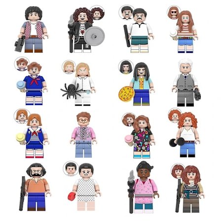 16-delars Stranger Things actionfigur byggkloss set, 4,5 cm, inkluderar Jonathan, Nancy och Eleven.