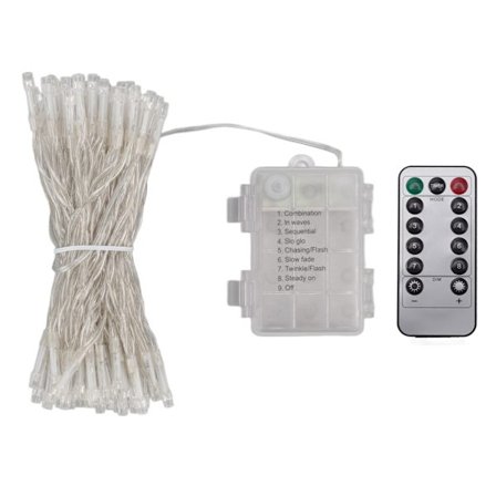 LED-lyslenke med dimmer, timer, batteridrevet fjernkontroll, for utendørs hage, veranda, 10 meter, 100 lys