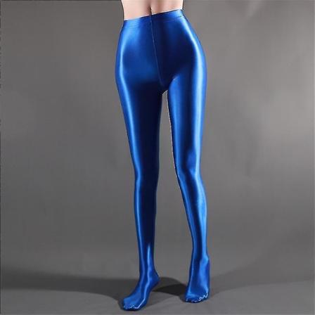 Nya glansiga ogenomskinliga Leggings Glänsande strumpbyxor med hög midja Strumpor Byxor Träning Dam Sport Legging blue
