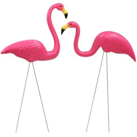 Set med 2 små rosa flamingoer til hagedekorasjon/mini hageflamingo