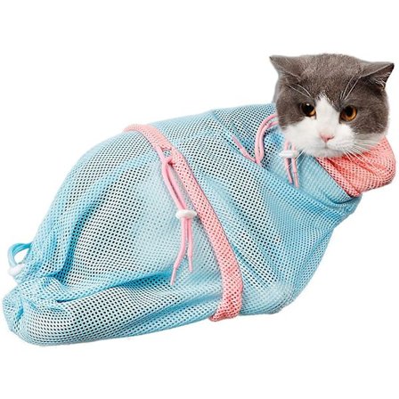 Kattbadväska, Katt Duschnätväska, Andningsbar Kattgroomingväska, Justerbar Katt Duschväska