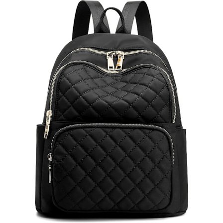 Rygsæk til kvinder, nylonrejsetaske, sort skuldertaske, lille afslappet dagsrygsæk til piger (sort quiltet){REN}