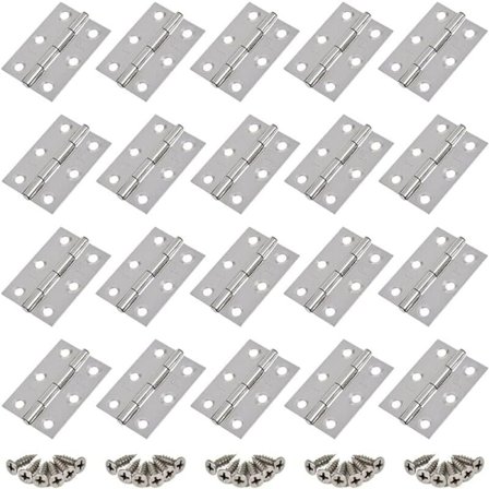 20 stk. Hængsler Rustfrit Stål Hængsler, Dørhængsel, Sammenklappeligt Fladt Hængsel med Huller, Skabsskuffe Hængsel, Vindueshængsel Konnektorer, Sølv 