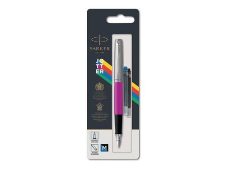 PARKER Jotter Fountain Pen Magenta/Stainless Steel Barrel Blue and Black Ink - 2096860