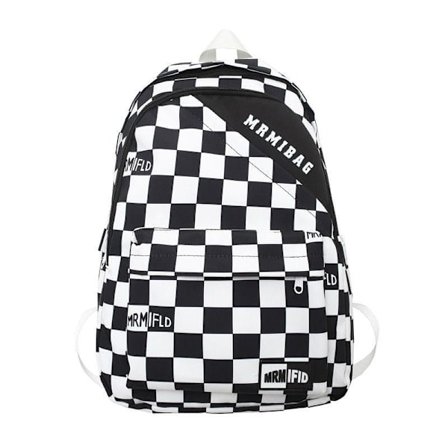 Klein skoletaske til kvinder blå ternet skoletaske ny stor kapacitet skoletaske til mellemskoleelever - sort