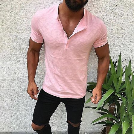 Herr T-shirt Kortärmad Henley Skjorta Sommar Toppar