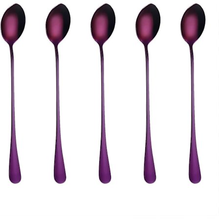 Langskaftet Iste-ske, Cocktail Røreskeer, Kaffeeskeer i rustfrit stål, Is Scoop Sæt med 5 lilla, 19,5 cm QMY