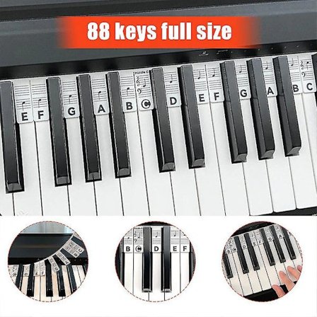 Silikon 88 Tangenters Piano Notklistermärken - Avtagbara & Återanvändbara Svart och Vitt
