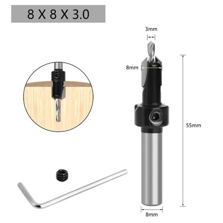 Forsenkningsbor med rund skaft 8X8X3.0