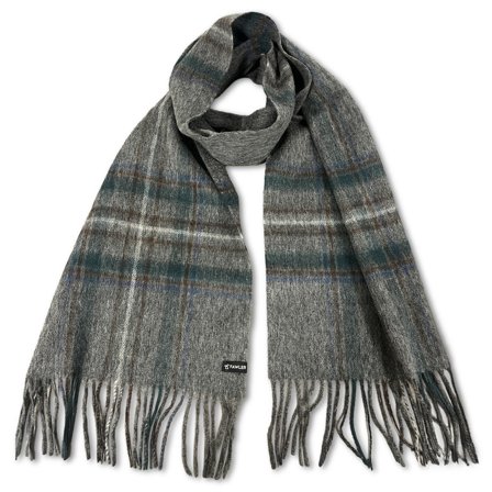Highlands | Bufanda de cuadros de lana de estilo caza en gris y azul para hombres - Bufandas de invierno