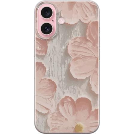 Apple iPhone 16 Gennemsigtig cover Rosa Blomster