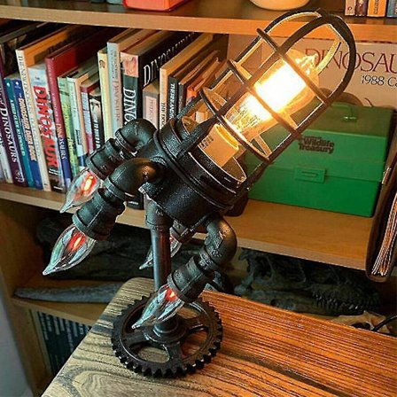 Retro Table Lamp Industrial Rocket Ship Light Steampunk Lamps Decor
