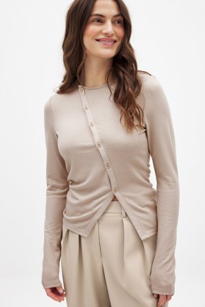 NA-KD Långärmad topp med knappar - Långärmade t-shirts - Beige - S