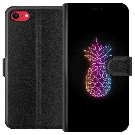 Yhteensopiva Lompakkokotelo Apple Apple iPhone 7 Neonkuvitus ananaksesta värikkäässä valossa mustaa taustaa vasten