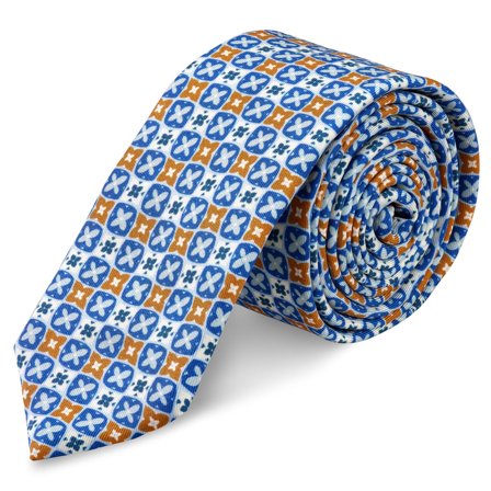 Virtuo | 6 cm Blue and Brown Silk Necktie for Men - Skinny ties