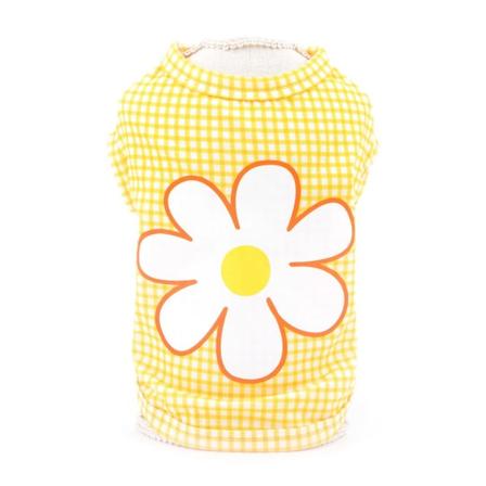 Søte blomsterrutete T-skjorte for kjæledyr, valp katt gutter jenter ermeløs vest tank top sommer Yorkie Chihuahua kostyme, gul, M