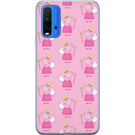 Kompatibel Mobilcover til Xiaomi Redmi Note 9 4G Greta Gris og Peppa Pig med dinosaur og dyr, legende tegnet børnescene på blå baggrund
