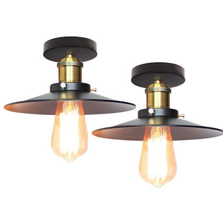 Vintage industriell taklampa Edison-stil hängande lampa svart ljuskrona 2-pack