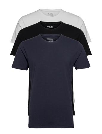 Slhnewpima Ss O-Neck Tee B 3 Pack T-shirts Short-sleeved Svart Selected Homme