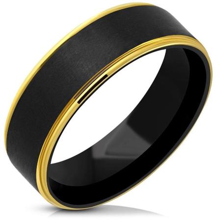 Svart Ring med Guldfärgad Kant i Rostfritt stål 316L - Stl 19,76
