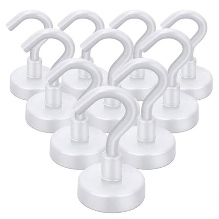 Magnetkrok med neodymmagnet - Ø25 mm, hvit, bæreevne 23 kg, 10-pk
