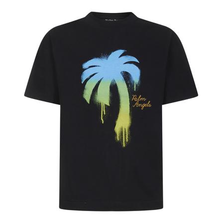 Palm Angels, Men& Clothing T-Shirts ; Polos Pmaa 001F22Jer 012 Zwart, Heren, Maat:XL,Katoen,print