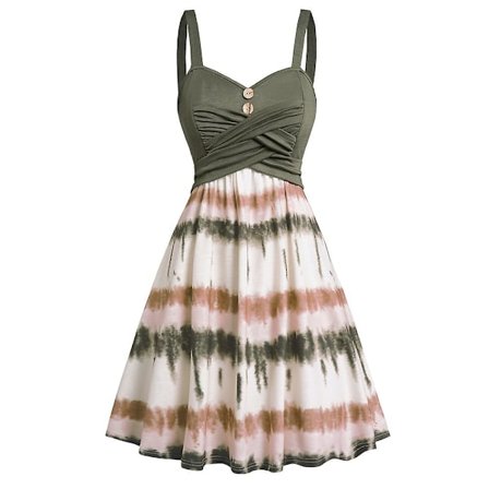 Dame Casual Tie Dye Print Kjole For Sommer Mock Knapp Crossover Høy Midje Ermeløs A Linje Mini Kjole Dame Hverdags Klær Lyseblå