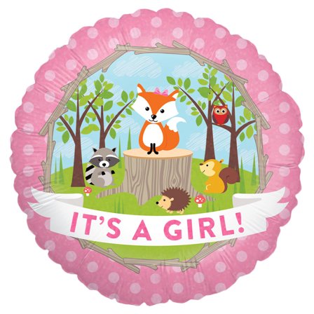 It's A Girl Holografisk Folieballong Skogsdyr