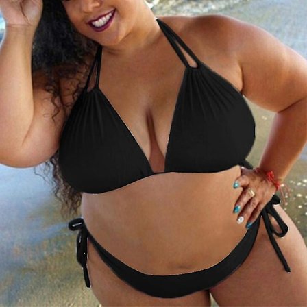 Plus Size Dam Sexig Bikini Set Vadderad BH Push Up Baddräkt Black 5XL