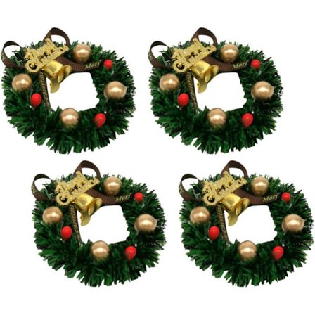 Pakke med 4 julelysringe kranse med røde bær og julekuglepynt til søjler julebordsdekoration midterstykker