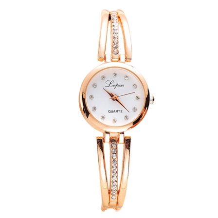 Dame Elegant Kvarts Analog Ur Luksus Rhinestone Kjole Rundt Smykke Armbåndsur