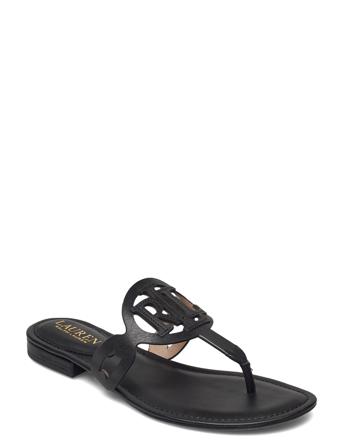 Audrie Burnished Leather Sandal Black Lauren Ralph Lauren