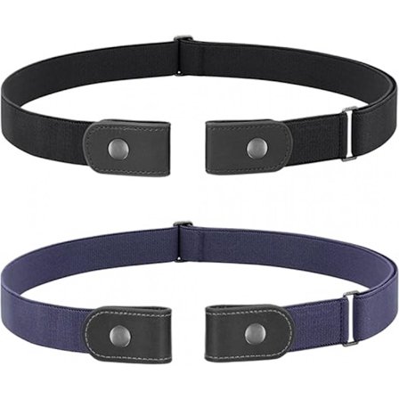 Sæt med 2 spændefri bælter - Unisex - Justerbart spænde - Bælte uden spænde - Usynlig elastisk linning - Perfekt til jeans - Mørkeblå, Sort_yu