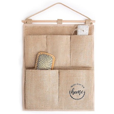 Tekstil Jute Hængende Organizer Med Lommer, Over Dør Opbevarings Organizer (Lysebrun) (1 stk