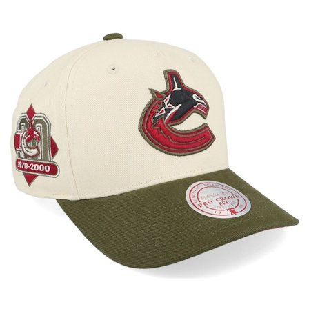 Mitchell & Ness - NHL Weiss Adjustable Cap - Hatstore Exclusive x Vancouver Canucks Pro Crown White/Green A-frame Adjustable @ Hatstore