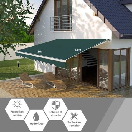 COSTWAY Kauppa Parveketeltta Manuaalinen Vedettävä 3X2,5M UV-kestävä, Vedenkestävä, Alumiininen Kulma Säädettävä 5-35° Vihreä
