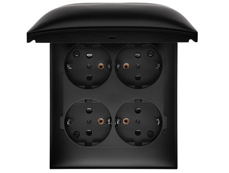 Simon 4-veis Stikkontakt utendørs IP44 påvegg 16A Svart