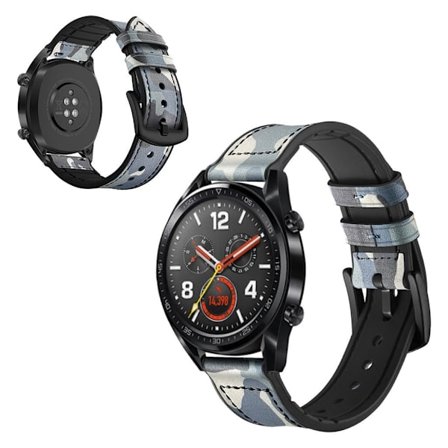Huawei Watch GT / GT 2 42mm / 46mm / Magic klockarmband i äkta läder - Blå Kamouflage
