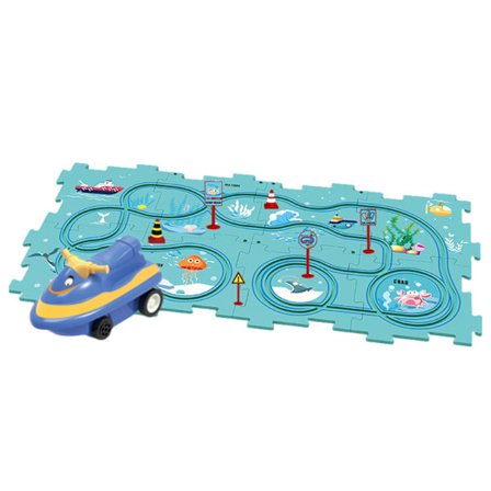 Gör-det-själv-montera elektriska spårbilleksaker Batteridrivna leksaksfordon och pusselbräda för barn