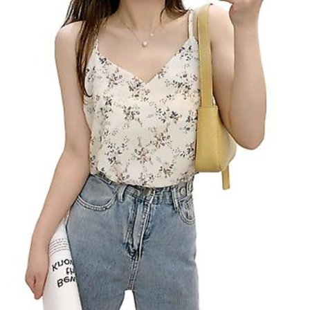 Dame Stroptop Tanktop V-hals Dobbelt Lag Silkeagtigt Glatte Stoffer (S Hvid)