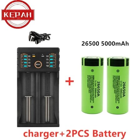 Original högkvalitativt 26650 batteri 5000mAh 3,7V 50A litiumjon uppladdningsbart batteri för 26650A LED ficklampa+laddare